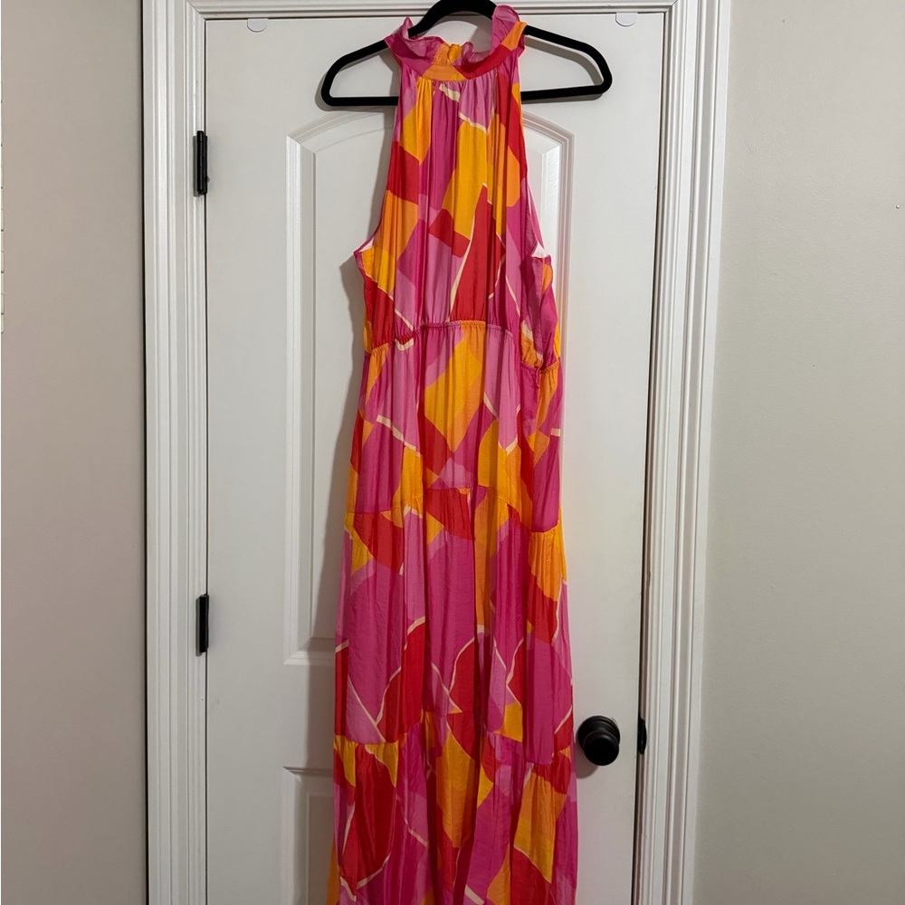 Vibrant Pink and Orange Maxi Dress